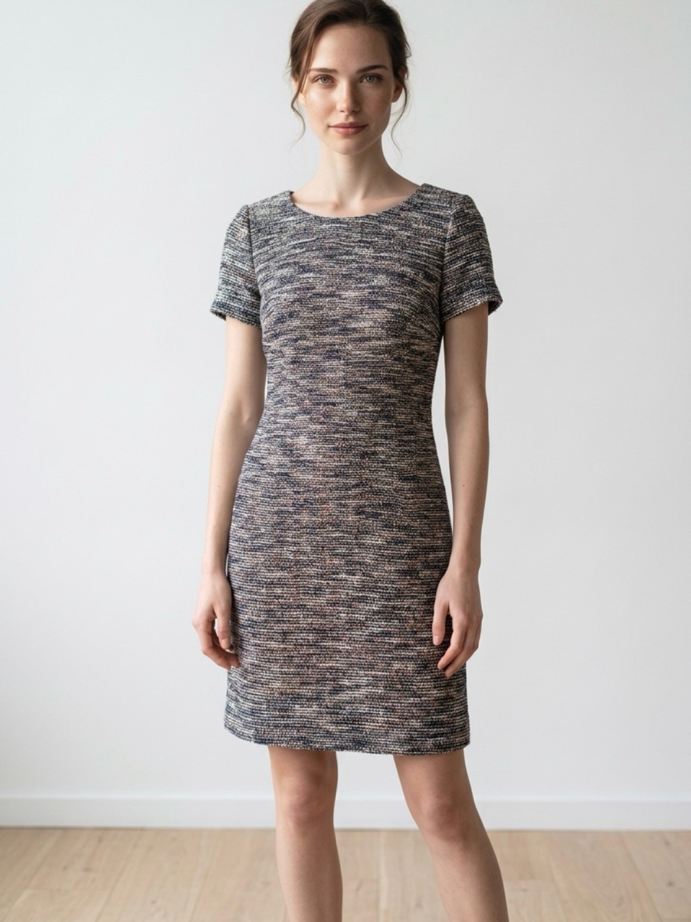 LOFT Multicolor Heathered Knit Short-Sleeve Mini Dress